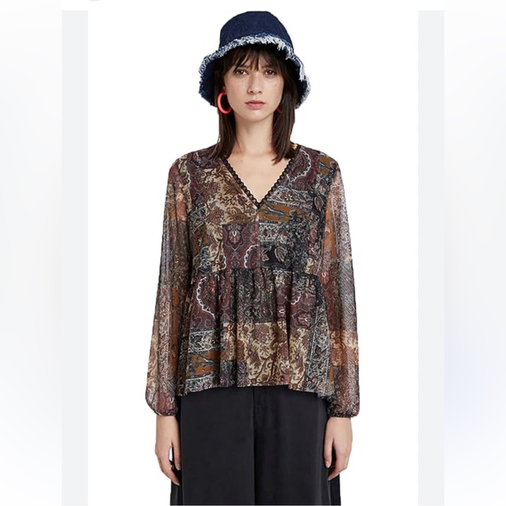 Desigual Katrina Peplum Top Blouse, Small